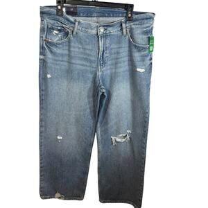 NWT Gap Low Rise Stride Light Destroy  Jeans With Blue Womens Size 32 14R Loose